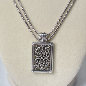 Brighton Silver Tone Scroll Heart Pendant Long Double Strand Necklace
